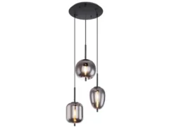 Pendelleuchte BLACKY Schwarz 3-flammig mit Rauchglas Glaskugeln, Ø 46cm
