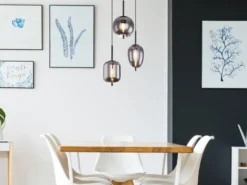 Pendelleuchte BLACKY Schwarz 3-flammig mit Rauchglas Glaskugeln, Ø 46cm