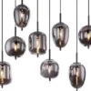 Pendelleuchte BLACKY Schwarz 8-flammig mit Rauchglas Glaskugeln, B: 94cm