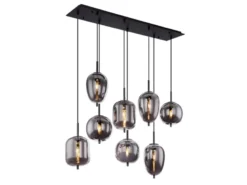 Pendelleuchte BLACKY Schwarz 8-flammig mit Rauchglas Glaskugeln, B: 94cm