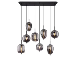 Pendelleuchte BLACKY Schwarz 8-flammig mit Rauchglas Glaskugeln, B: 94cm