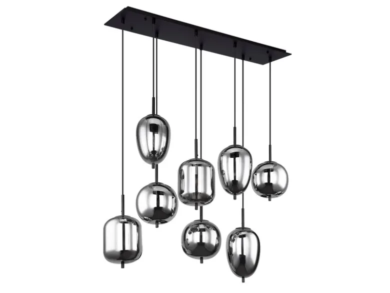 Pendelleuchte BLACKY Schwarz 8-flammig mit Rauchglas Glaskugeln, B: 94cm