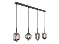 Pendelleuchte BLACKY Schwarz 4-flammig mit Rauchglas Glaskugeln, B: 100cm