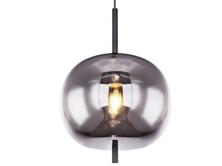 Pendelleuchte BLACKY Schwarz 1-flammig mit Rauchglas Glaskugel, Ø 30cm