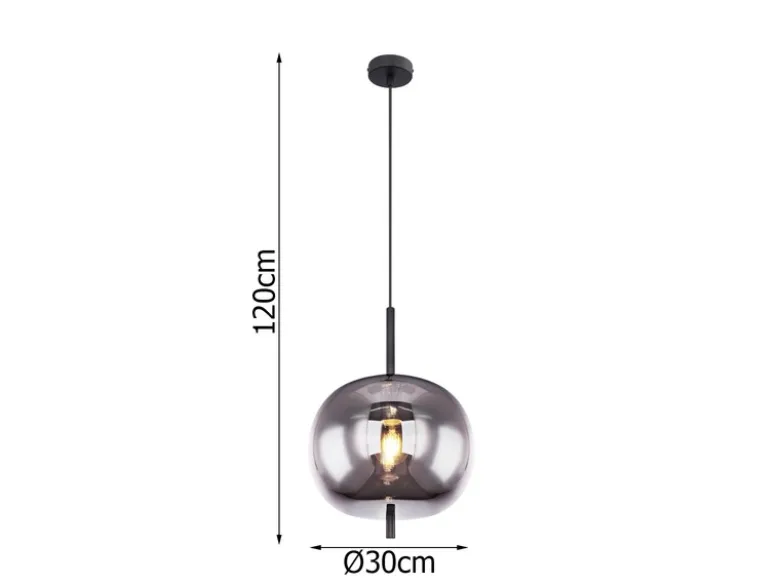 Pendelleuchte BLACKY Schwarz 1-flammig mit Rauchglas Glaskugel, Ø 30cm