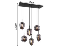 Pendelleuchte BLACKY Schwarz 6-flammig mit Rauchglas Glaskugeln, B: 80cm