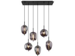 Pendelleuchte BLACKY Schwarz 6-flammig mit Rauchglas Glaskugeln, B: 80cm