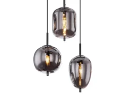 Pendelleuchte BLACKY Schwarz 6-flammig mit Rauchglas Glaskugeln, B: 80cm