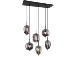 Pendelleuchte BLACKY Schwarz 6-flammig mit Rauchglas Glaskugeln, B: 80cm