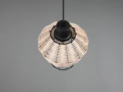 Pendelleuchte BORKA mit Rattan Geflecht Natur und Gitter im Boho Stil, Ø 18cm