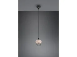 Pendelleuchte BORKA mit Rattan Geflecht Natur und Gitter im Boho Stil, Ø 18cm