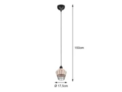 Pendelleuchte BORKA mit Rattan Geflecht Natur und Gitter im Boho Stil, Ø 18cm