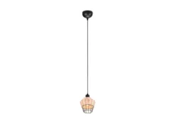 Pendelleuchte BORKA mit Rattan Geflecht Natur und Gitter im Boho Stil, Ø 18cm
