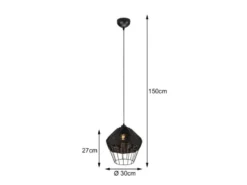 Pendelleuchte BORKA mit Rattan Geflecht und Gitter Schwarz im Boho Stil, Ø 30cm