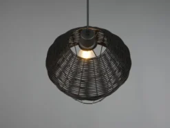 Pendelleuchte BORKA mit Rattan Geflecht und Gitter Schwarz im Boho Stil, Ø 30cm