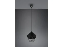 Pendelleuchte BORKA mit Rattan Geflecht und Gitter Schwarz im Boho Stil, Ø 30cm