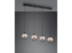 Pendelleuchte BORKA Rattan Geflecht Natur & Gitter im Boho Stil, Breite 95cm