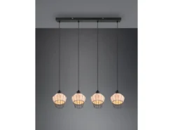 Pendelleuchte BORKA Rattan Geflecht Natur & Gitter im Boho Stil, Breite 95cm