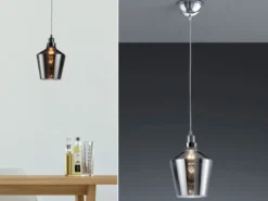 Pendelleuchte CALAIS 1-flammig klein mit Rauchglas Lampenschirm, Ø 20cm