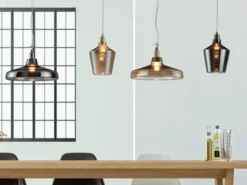 Pendelleuchte CALAIS 1-flammig klein mit Rauchglas Lampenschirm, Ø 20cm