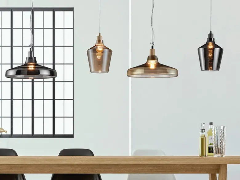 Pendelleuchte CALAIS 1-flammig klein mit Rauchglas Lampenschirm, Ø 20cm