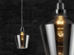 Pendelleuchte CALAIS 1-flammig klein mit Rauchglas Lampenschirm, Ø 20cm