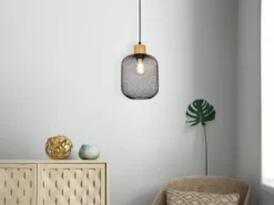 Pendelleuchte CALIMERO 1 flammig Metall Gitterschirm Schwarz, Ø 18cm