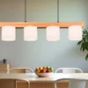 Pendelleuchte CAMERON Holzbalken 4-flammig Stoff Lampenschirme Weiß, B: 75cm