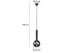 Pendelleuchte CLAYTON 1-flammig klein mit Rauchglas Glaskugel, Ø 20cm