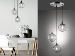 Pendelleuchte CLOONEY 3-flammig mit Rauchglas Glaskugeln, Ø 35cm
