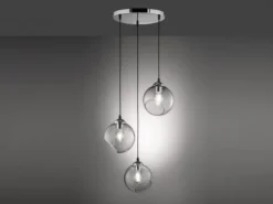 Pendelleuchte CLOONEY 3-flammig mit Rauchglas Glaskugeln, Ø 35cm