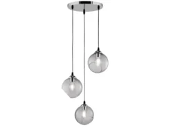 Pendelleuchte CLOONEY 3-flammig mit Rauchglas Glaskugeln, Ø 35cm