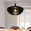 Pendelleuchte COLINO mit Holz Lamellen Schwarz einflammig, Ø 40cm