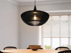 Pendelleuchte COLINO mit Holz Lamellen Schwarz einflammig, Ø 40cm