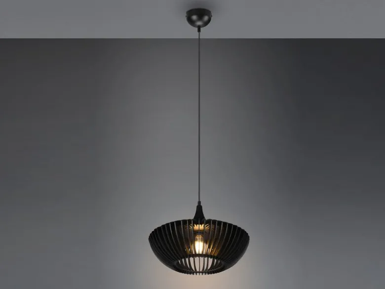 Pendelleuchte COLINO mit Holz Lamellen Schwarz einflammig, Ø 40cm