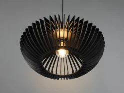 Pendelleuchte COLINO mit Holz Lamellen Schwarz einflammig, Ø 40cm