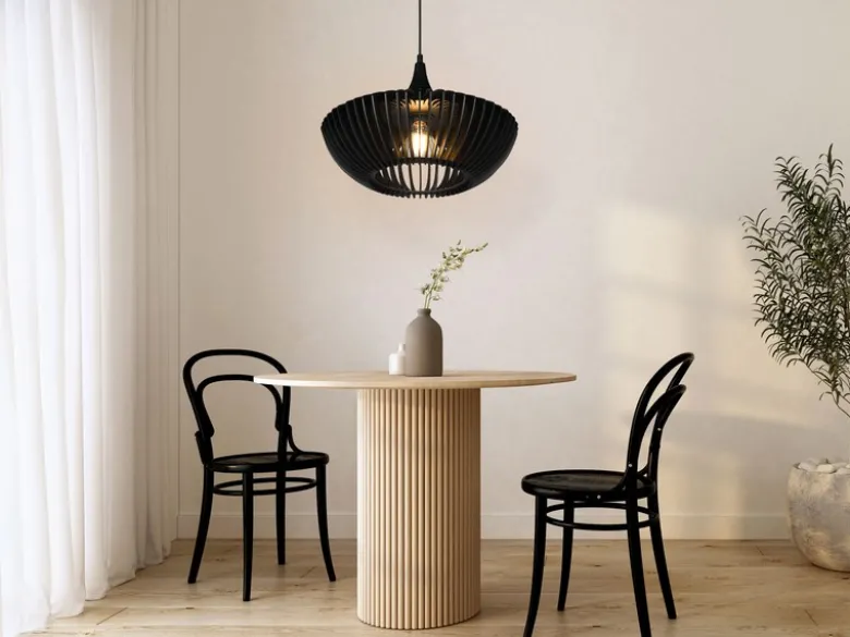 Pendelleuchte COLINO mit Holz Lamellen Schwarz einflammig, Ø 40cm