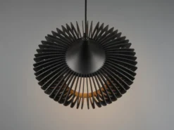 Pendelleuchte COLINO mit Holz Lamellen Schwarz einflammig, Ø 40cm