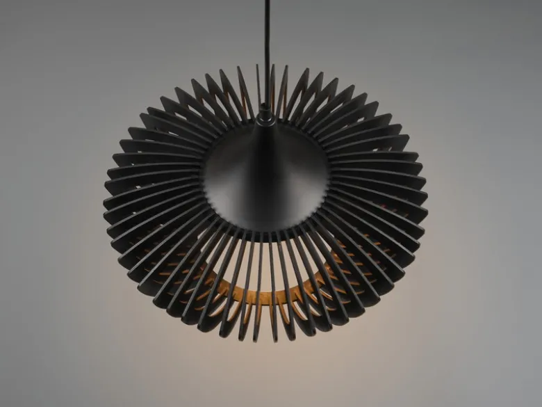 Pendelleuchte COLINO mit Holz Lamellen Schwarz einflammig, Ø 40cm