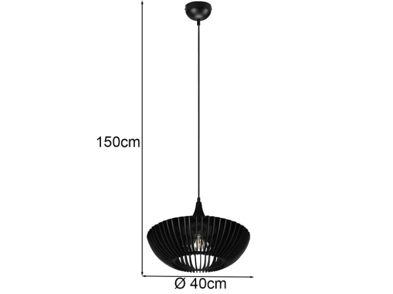 Pendelleuchte COLINO mit Holz Lamellen Schwarz einflammig, Ø 40cm