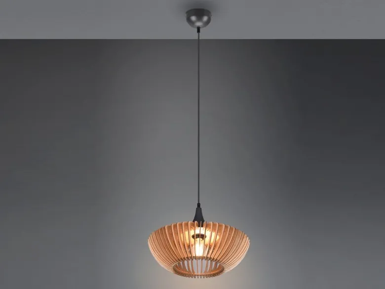 Pendelleuchte COLINO mit Holz Lamellen aus Naturholz 1-flammig, Ø 40cm