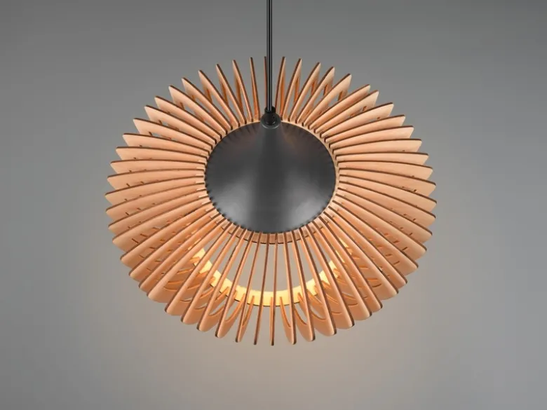 Pendelleuchte COLINO mit Holz Lamellen aus Naturholz 1-flammig, Ø 40cm
