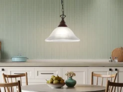 Pendelleuchte COUNTRY Landhaus mit Glasschirm Weiß Rostoptik, Ø 33,5cm