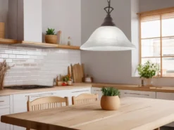 Pendelleuchte COUNTRY Landhaus mit Glasschirm Weiß Rostoptik, Ø 33,5cm