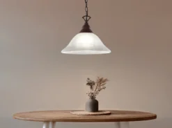 Pendelleuchte COUNTRY Landhaus mit Glasschirm Weiß Rostoptik, Ø 33,5cm