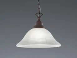 Pendelleuchte COUNTRY Landhaus mit Glasschirm Weiß Rostoptik, Ø 33,5cm