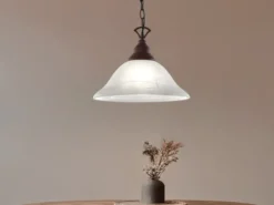 Pendelleuchte COUNTRY Landhaus mit Glasschirm Weiß Rostoptik, Ø 33,5cm