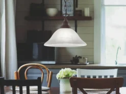 Pendelleuchte COUNTRY Landhaus mit Glasschirm Weiß Rostoptik, Ø 33,5cm