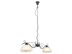 Pendelleuchte COUNTRY Landhaus 2-flammig mit Glasschirmen Weiß, B: 82cm