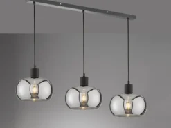 Pendelleuchte DIMA 3 flammig Design Rauchglas Industrial Länge 110cm